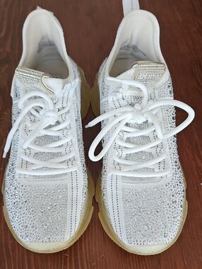 Steve Madden White Crystal-Embellished Sneakers